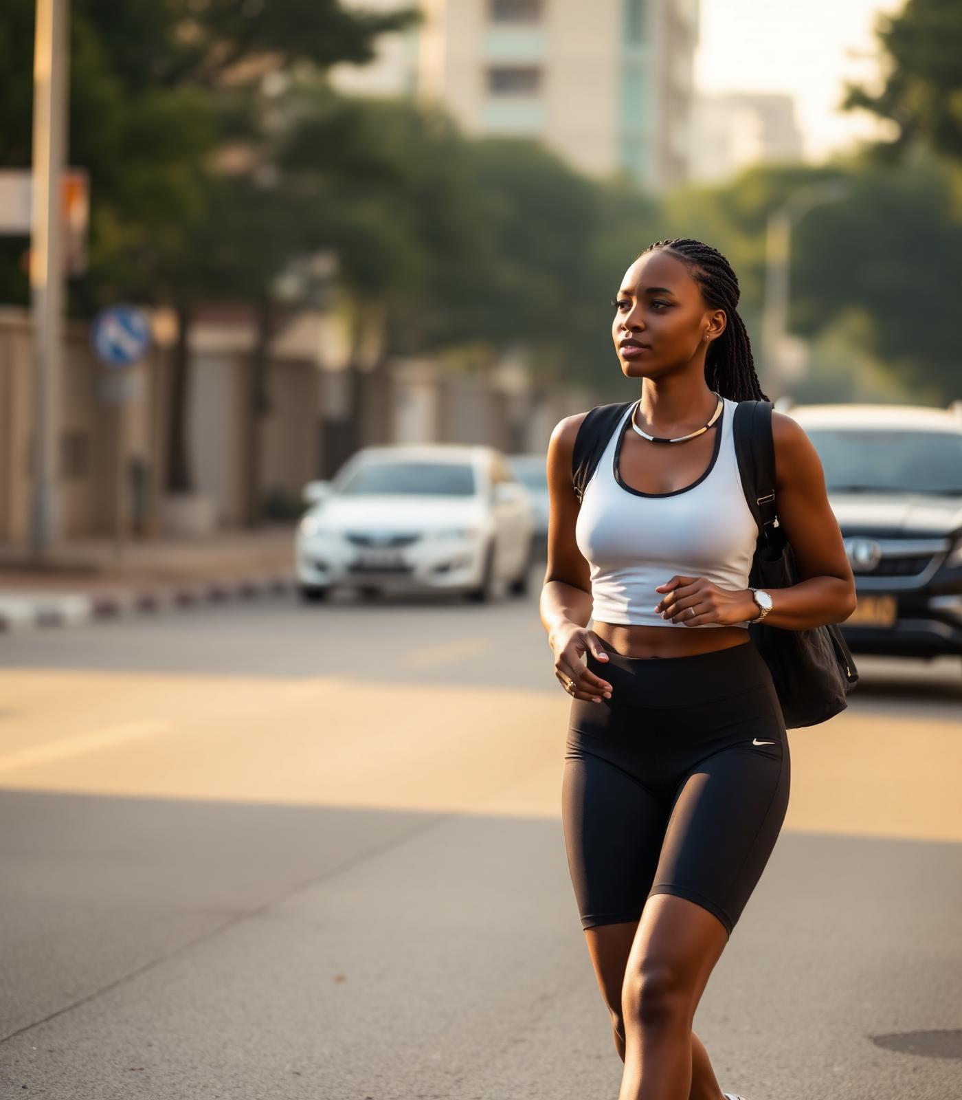 Young Nigerian woman walking in the city
